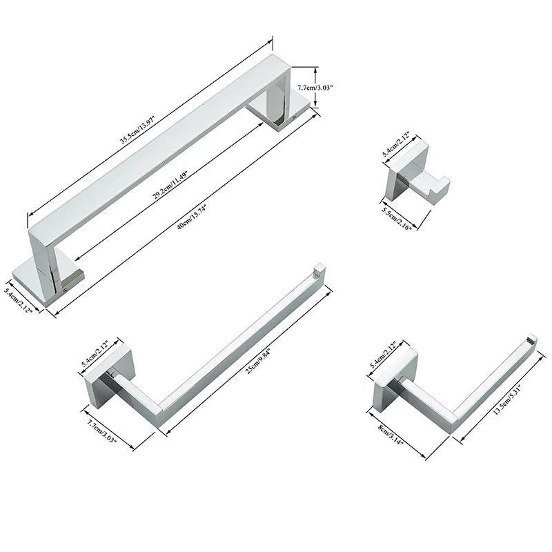 Afralia™ Chrome/Brushed Bathroom Hardware Set: Robe Hook, Towel Rail, Bar, Shelf, Holder.