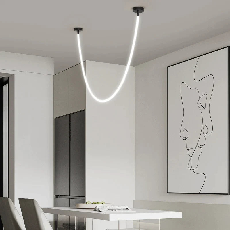 Afralia™ Minimalist Line Chandelier for Living Room Dining Room Loft Penthouse Exhibition Stairwell