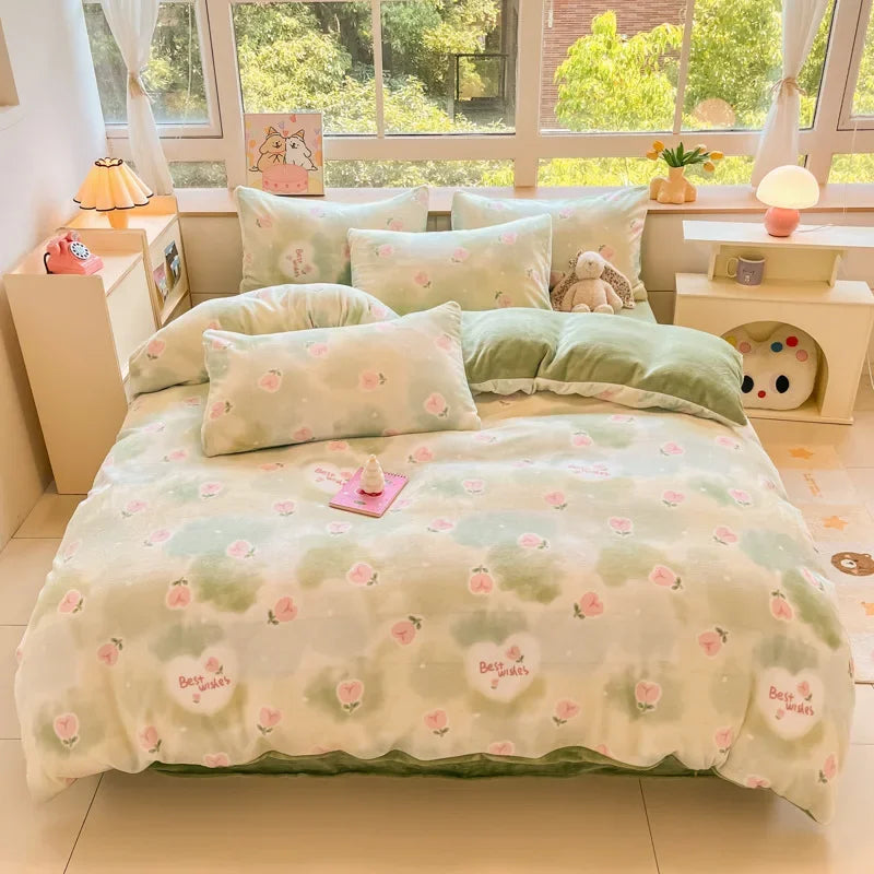 Afralia™ Cartoon Print Milk Velvet Bedding Set: Cozy, Skin-Friendly Winter Bedclothes