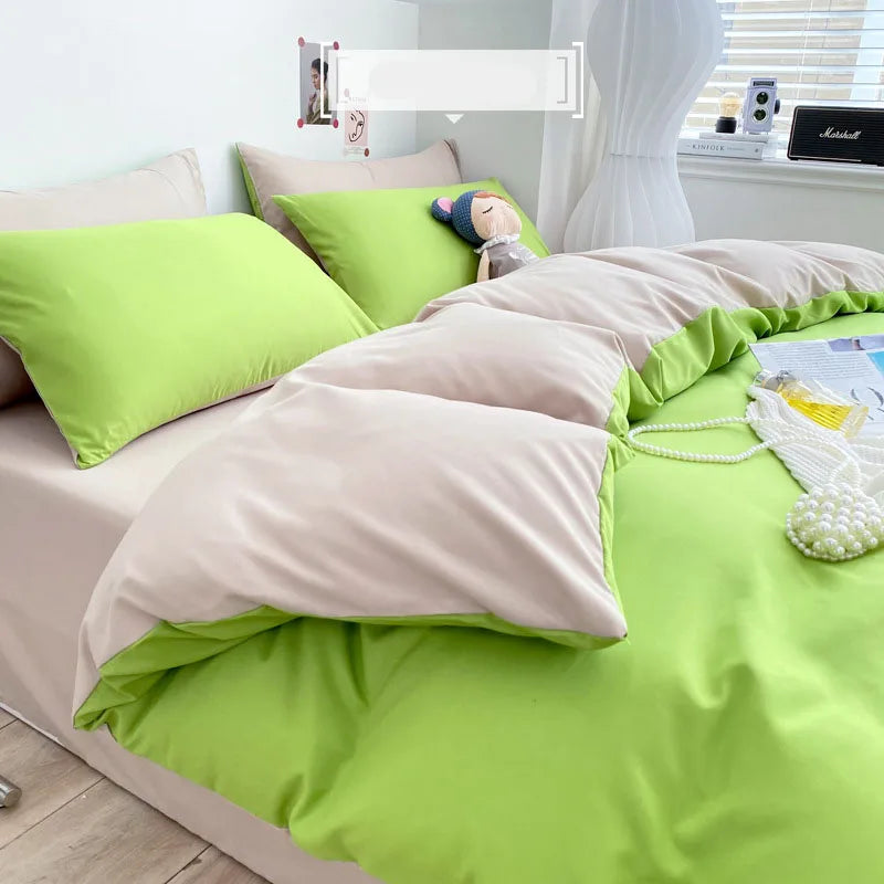 Afralia™ Luxury Solid Cotton Bedding Set King Yellow 3-4 Pcs, Simple Queen Size