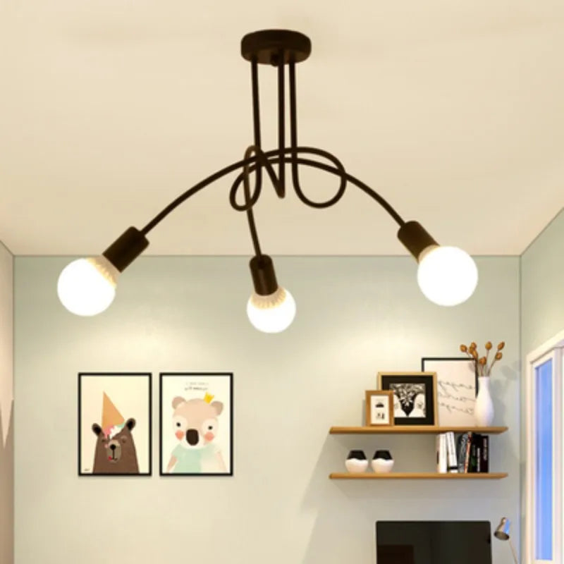 Afralia™ Modern Black & White Wrought Iron LED Chandelier Ceiling Lamp E27 Light