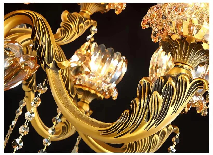 Afralia™ Antique Brass Crystal Chandelier with E14 LED Lights