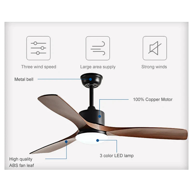 Afralia™ Black Walnut Grain Ceiling Fan with LED Light & Remote Control