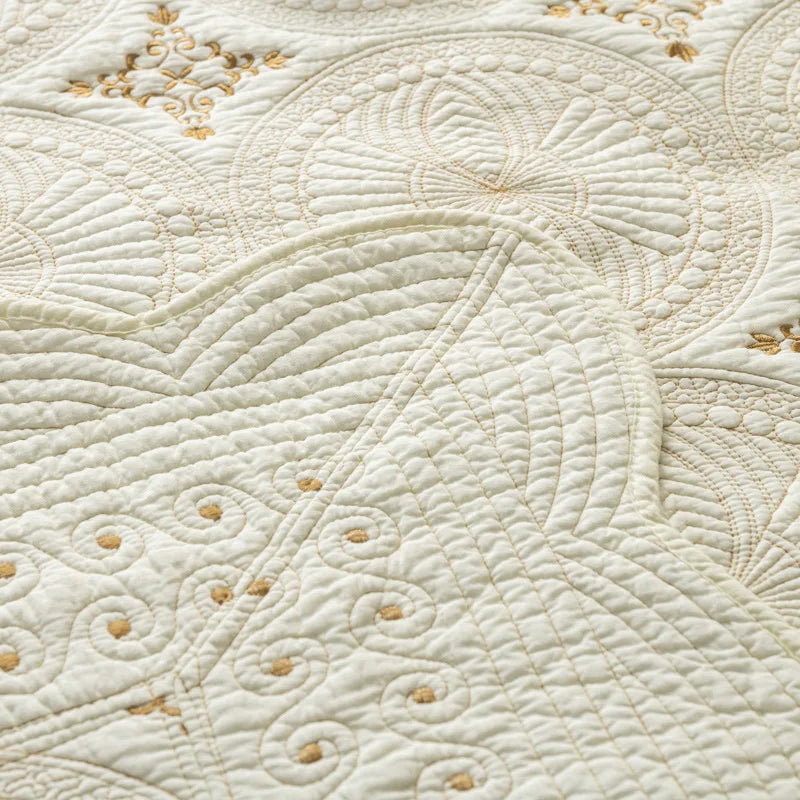 Afralia™ Gold Embroidery Cotton Bohemia Quilt Set - 3PCS Coverlet & Pillowcase