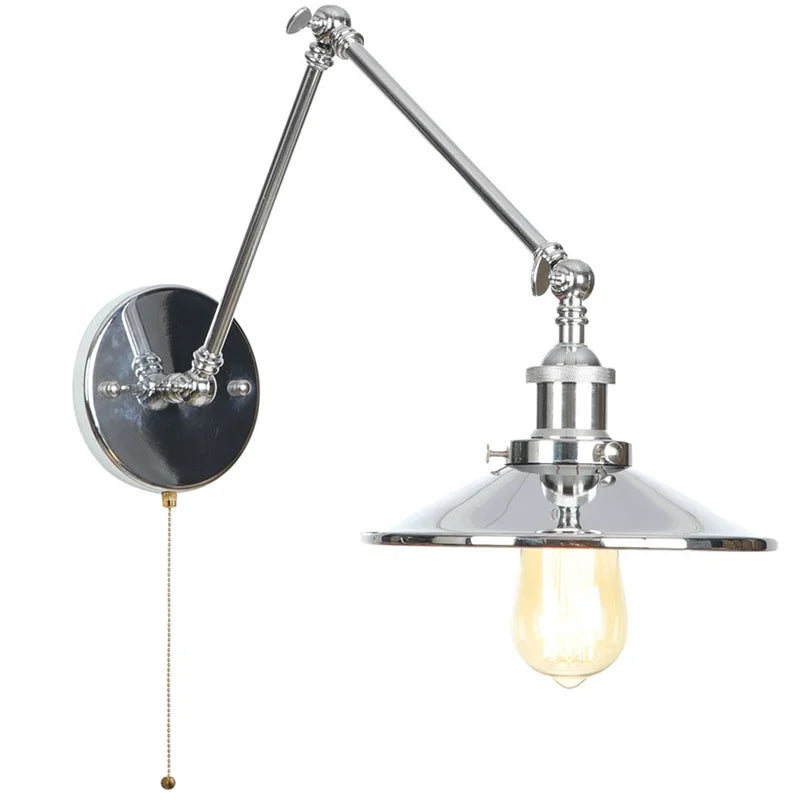 Afralia™ Industrial Lens Vintage Loft LED Wall Lamp with Swing Arms & Pull Chain Switch
