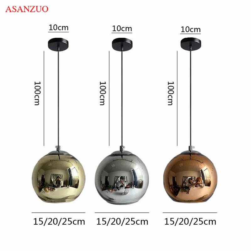 Afralia™ Glass Pendant Lights 15cm/20cm Round Ball Hanging Lamp in Golden/Copper/Silver Plating