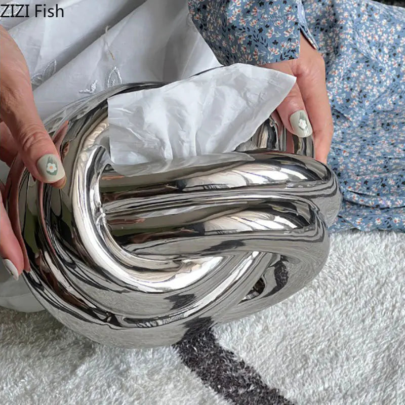 Afralia™ Silver Ceramic Knot Tissue Box: Stylish Porcelain Napkin Holder & Home Decor