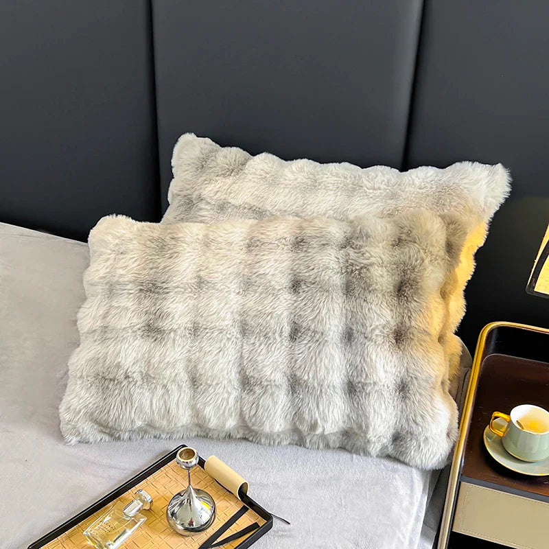 Afralia™ Gradient Gray Faux Rabbit Fur Velvet Bedding Set: Duvet Cover, Bedsheet, Pillowcase