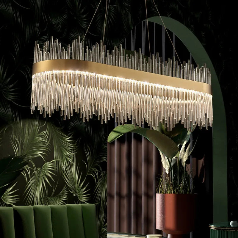 Afralia™ Modern Luxury Glass LED Chandelier Dining Room Dimmable Pendant Lamp