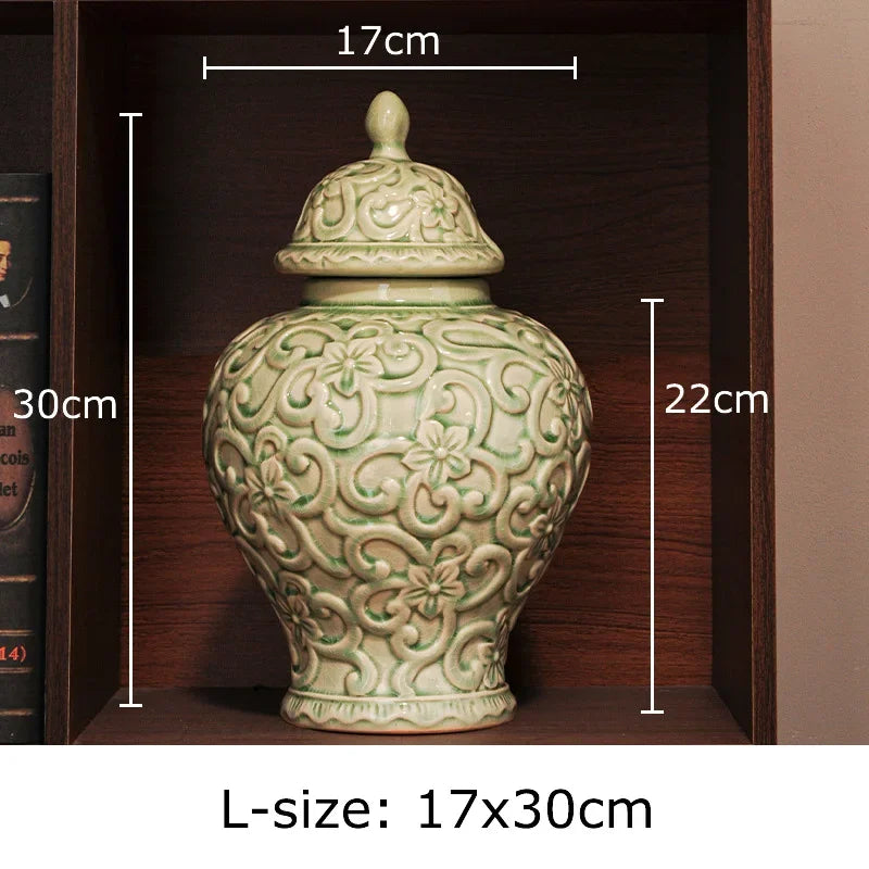 Afralia™ Flower Relief Ceramic Vase General Jar for Table Decoration and Floral Arrangement