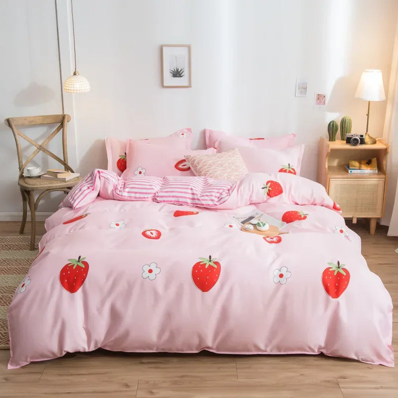 Afralia™ Cartoon Print Bedding Set - Queen/King Size Duvet Cover, Sheets, Pillowcases