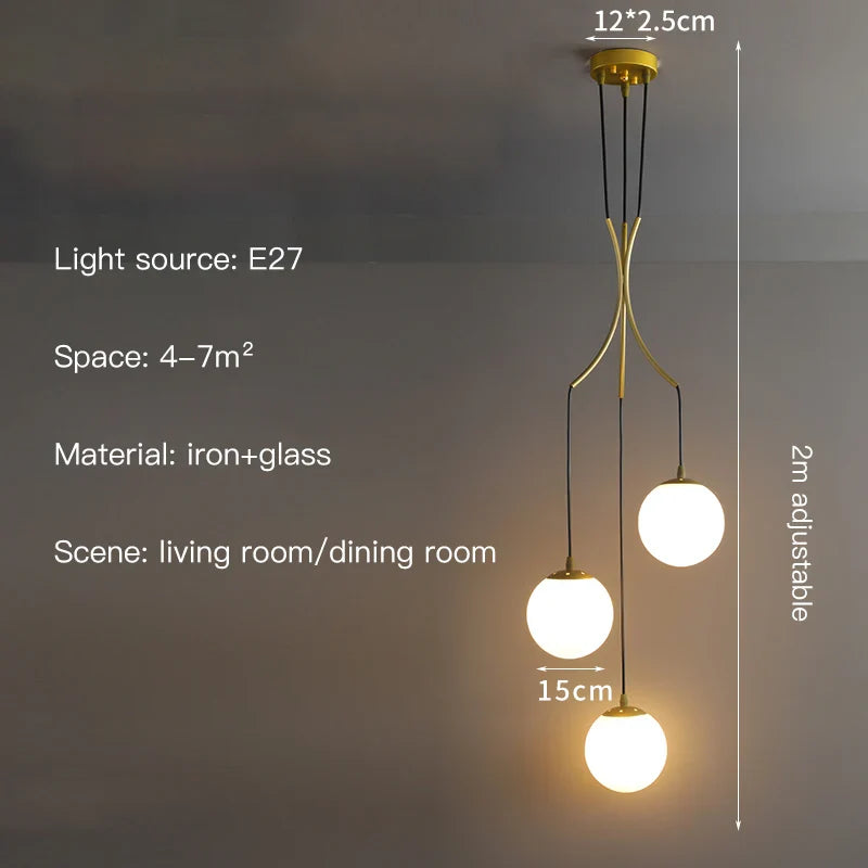 Afralia™ Glass Ball LED Chandelier, Modern Minimalist Loft Villa Staircase Decor
