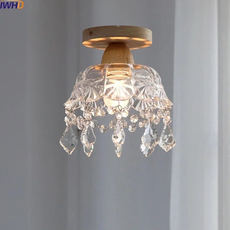 Afralia™ Crystal Wood LED Ceiling Lamp Clear Glass Modern Indoor Lighting