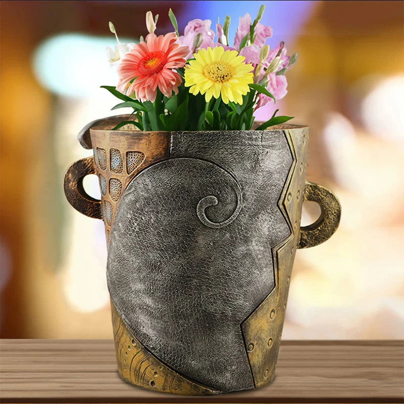 Afralia™ Retro Abstract Art Flower Pot Resin Ornament Vase Planter Container