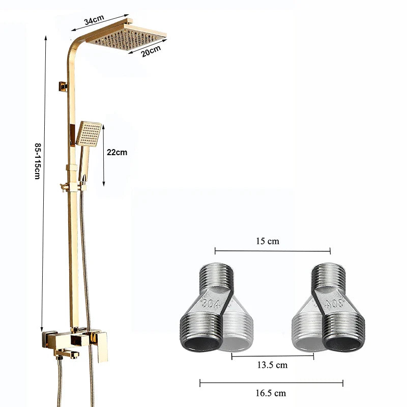 Afralia™ 8" Square Rainfall Shower Faucet Set with Handshower - Wall Mount Single Handle