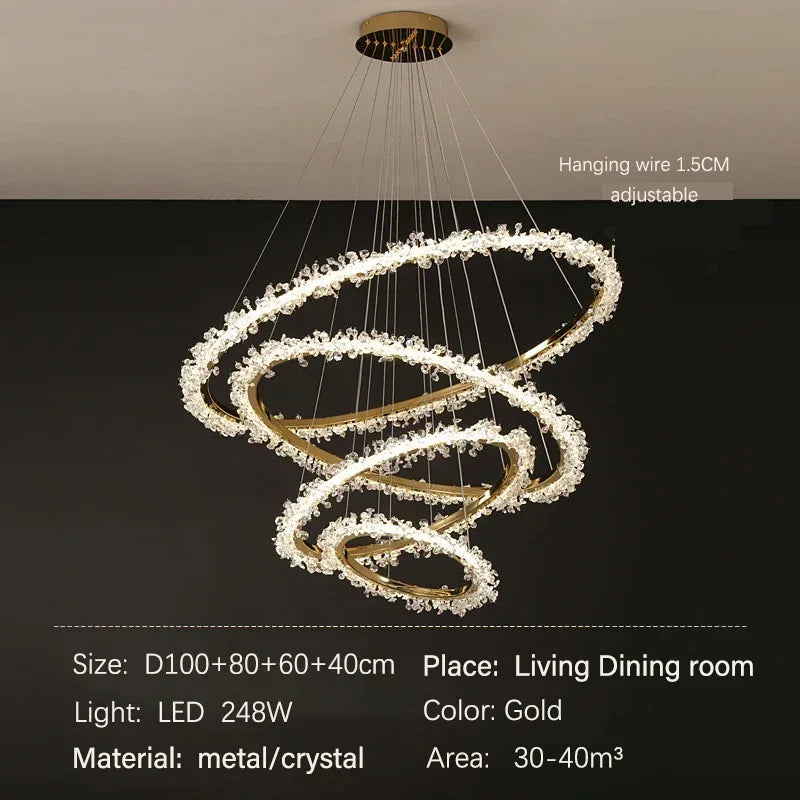 Afralia™ Nordic Gold Round Crystal LED Chandelier for Modern Luxury Living Room