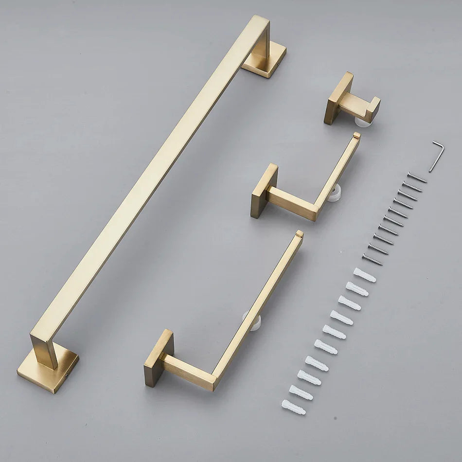 Afralia™ Brushed Gold Bathroom Set: Towel Bar, Robe Hook, Shelf, Tissue Holder & Accessories