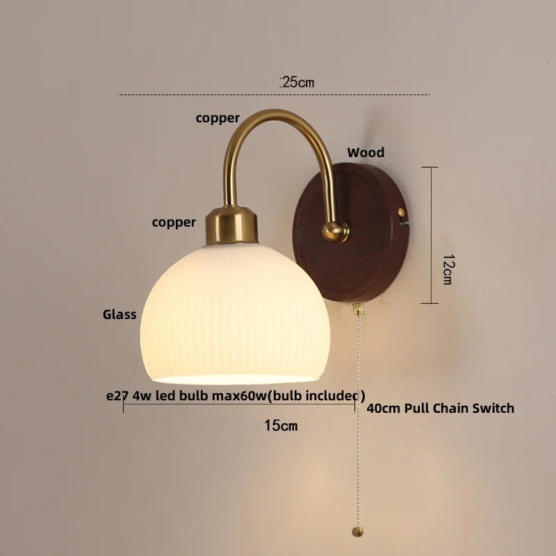 Afralia™ Glass LED Wall Sconce with Pull Chain Switch for Hallway, Bedroom, and Foyer