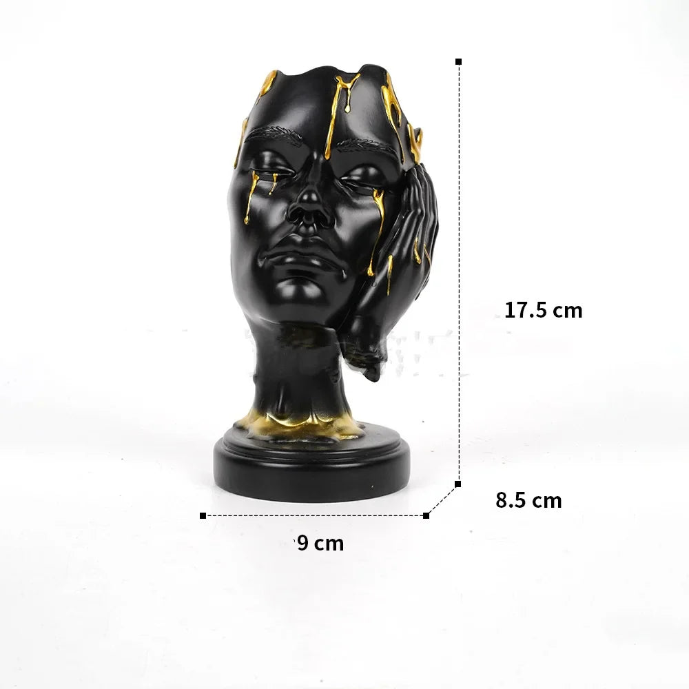 Afralia™ Abstract Face Mask Silence Gold Resin Statue Home Decor Figurine