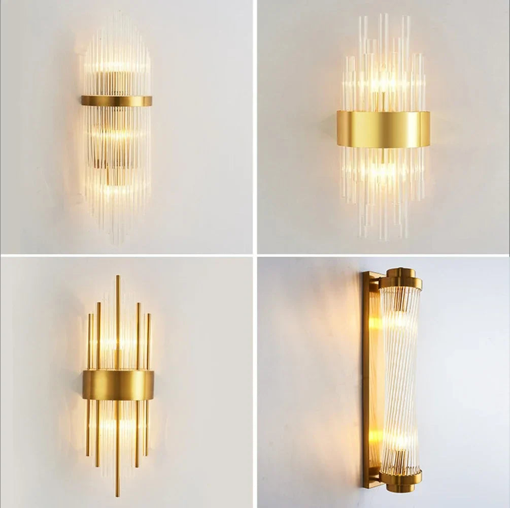 Afralia™ Crystal Gold LED Wall Sconce Modern Light for Bedroom Living Room Home Decor