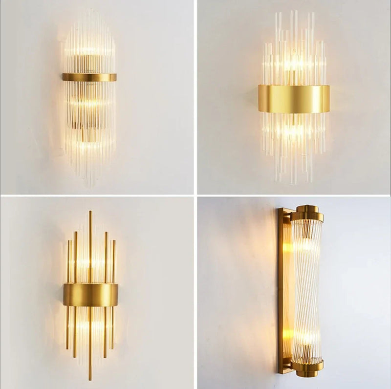 Afralia™ Crystal Gold LED Wall Sconce Modern Light for Bedroom Living Room Home Decor