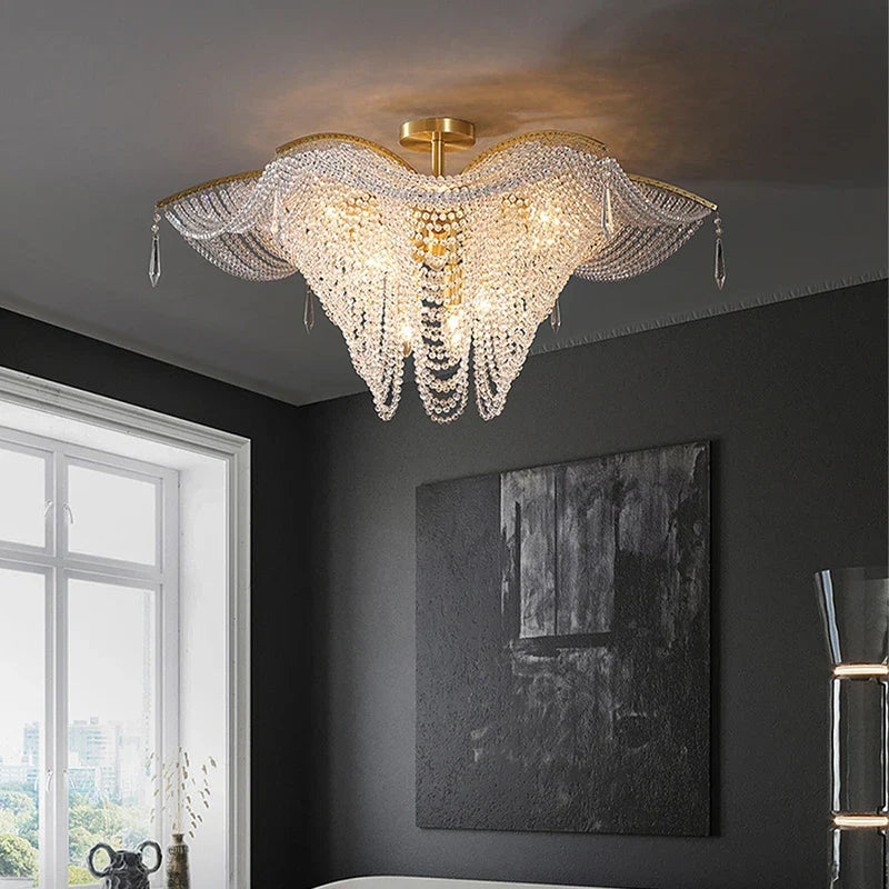 Afralia™ Butterfly Crystal Bead Large Ceiling Chandelier for Living Room Dimmable Lighting