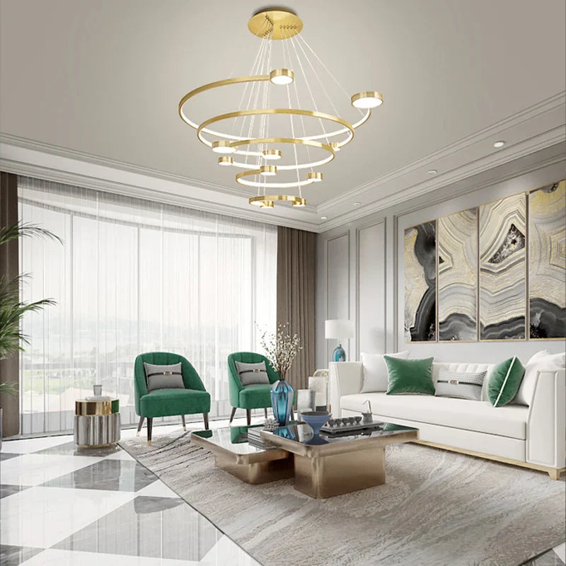 Afralia™ LED Ring Chandelier: Modern Nordic Hanging Light for Dining, Living Room, and Lobby