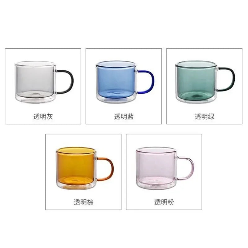 Afralia™ Double Bottom Glass Mugs Set - 250ml Wine Whiskey Coffee Tea Juice Water Cups