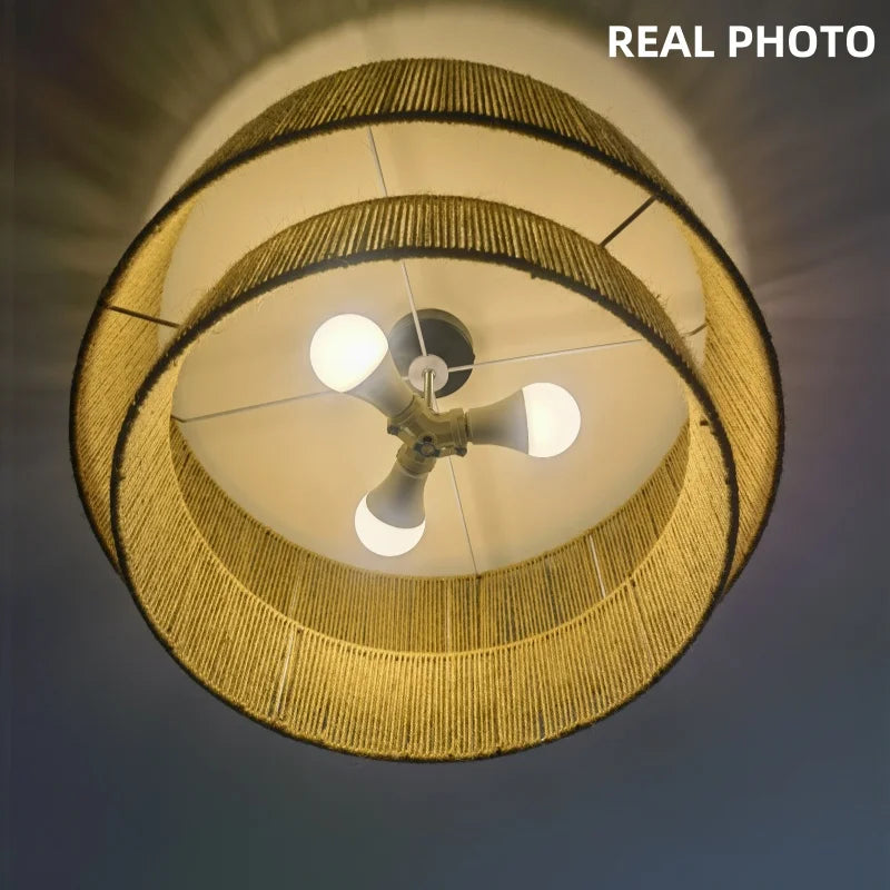 Afralia™ Retro Hemp Rope Round LED Pendant Lights for Dining Room and Restaurant