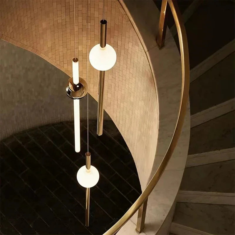 Afralia™ Geometric Line Frame Chandelier Pendant Lights for Stairs and Table Decor