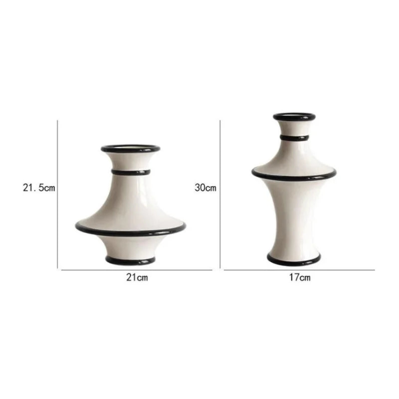 Afralia™ Geometric Black White Stripes Ceramic Vase Home Decor Floral Arrangement