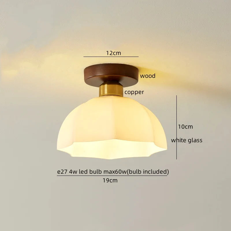 Afralia™ Glass LED Ceiling Lamp Copper Walnut Modern Living Room Lighting Fixtures