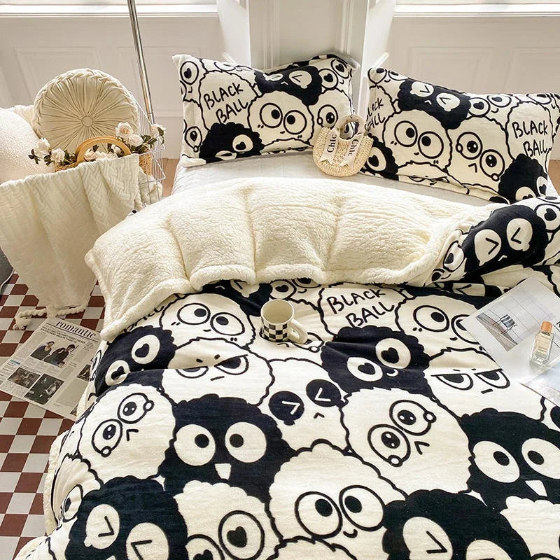 Afralia™ Cartoon Print Cozy Blanket - Milk Velvet & Cashmere - Winter/Spring Duvet Cover