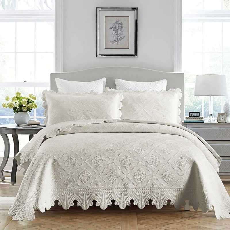 Afralia™ 100% Cotton Embroidery Quilt Set, Queen Size Bedspread with Pillowcase