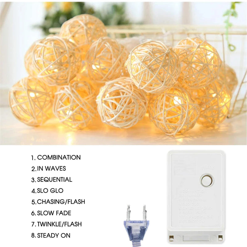 Afralia™ Takraw Ball Rattan Lamp Fairy Lights - Warm White 5M String