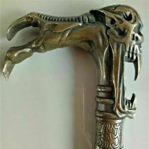 Afralia™ Gothic Bronze Evil Person Statue Cane Walking Stick Head