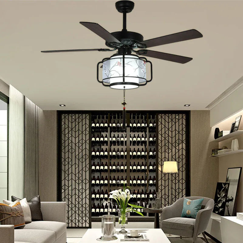 Afralia™ Retro Lantern Ceiling Fan Light Industrial Black Ventilator Lighting