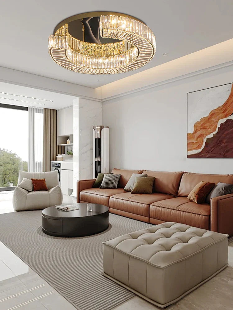 Afralia™ Crystal Luxe C-Shape LED Ceiling Lamp Gold Finish