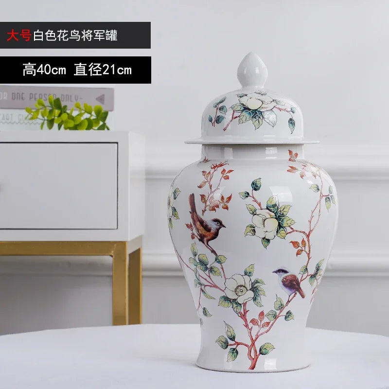 Afralia™ Ceramic Bird & Flower General Jar - Large Capacity Sealed Storage & Vase