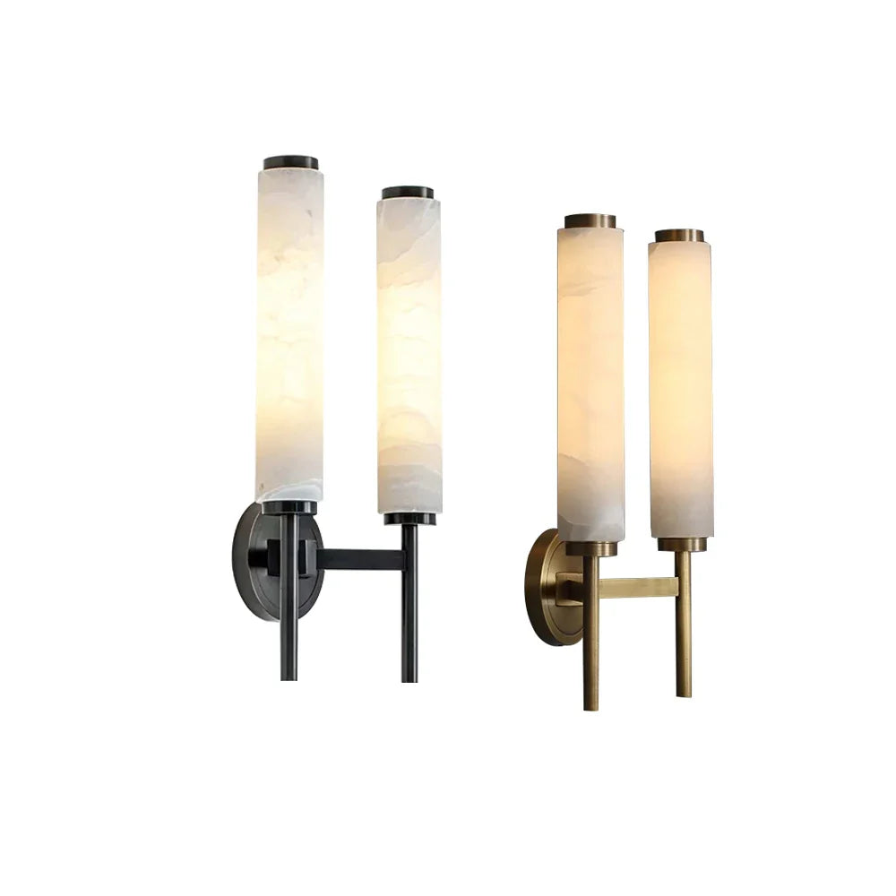 Afralia™ Modern Bronze Brass Wall Lamp with Natural Marble for Living Room Décor