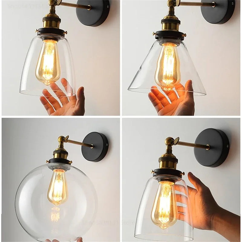 Afralia™ Vintage Metal Glass LED Wall Lamps Retro Industrial Living Room Bedroom Light Fixtures