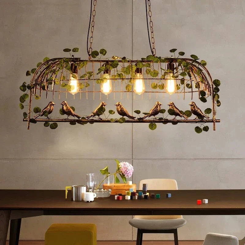 Afralia™ Vintage Bird Cage Pendant Light Chandelier for Restaurant Bar Living Room Decor