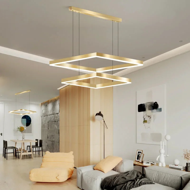 Afralia™ Nordic Minimalist LED Square Chandelier for Living Dining Bedroom - Luster Lighting