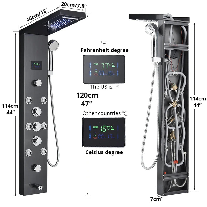 Afralia™ LED Rainfall Shower Panel System with Temperature Screen & Massage SPA