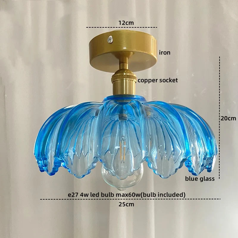 Afralia™ Green Glass LED Ceiling Light Modern Iron Copper Lampara Techo for Home Decor