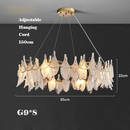 Afralia™ Modern Gold Pearl Glass Blade Chandelier, Living Room Decorative Ceiling Light Fixture