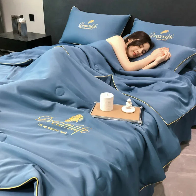 Afralia™ Luxury Embroidered Summer Quilt Set for Queen Bed