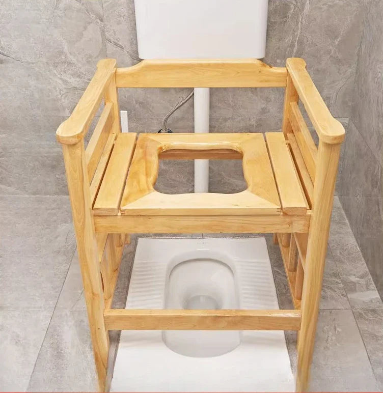 Afralia™ Solid Wood Squatting Pit Toilet Chair for Elderly, Pregnant Women, and Disabled