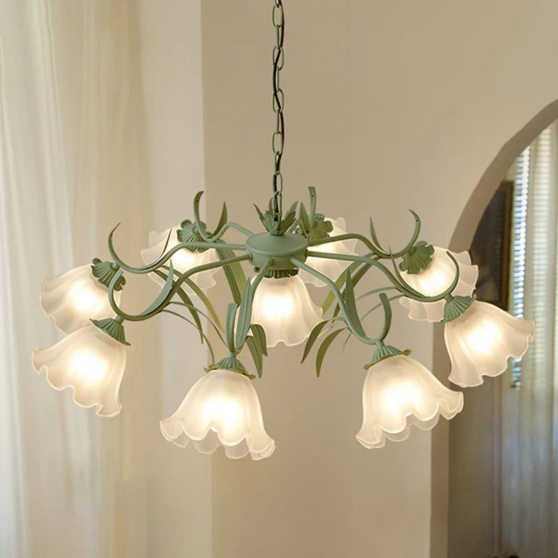 Afralia™ Nordic Green Flower Chandelier: Elegant Floral Ceiling Light for Home & Restaurant