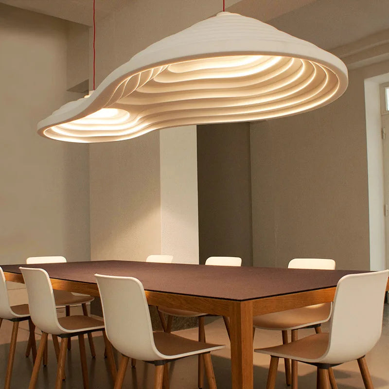 Afralia™ White Resin Terraced Field Design LED Pendant Chandelier for Dining Room